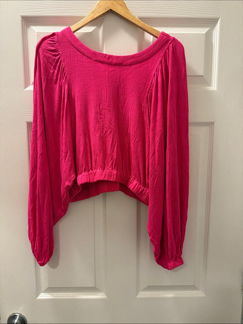 Free People Bright Pink Long-Sleeve Cropped Top